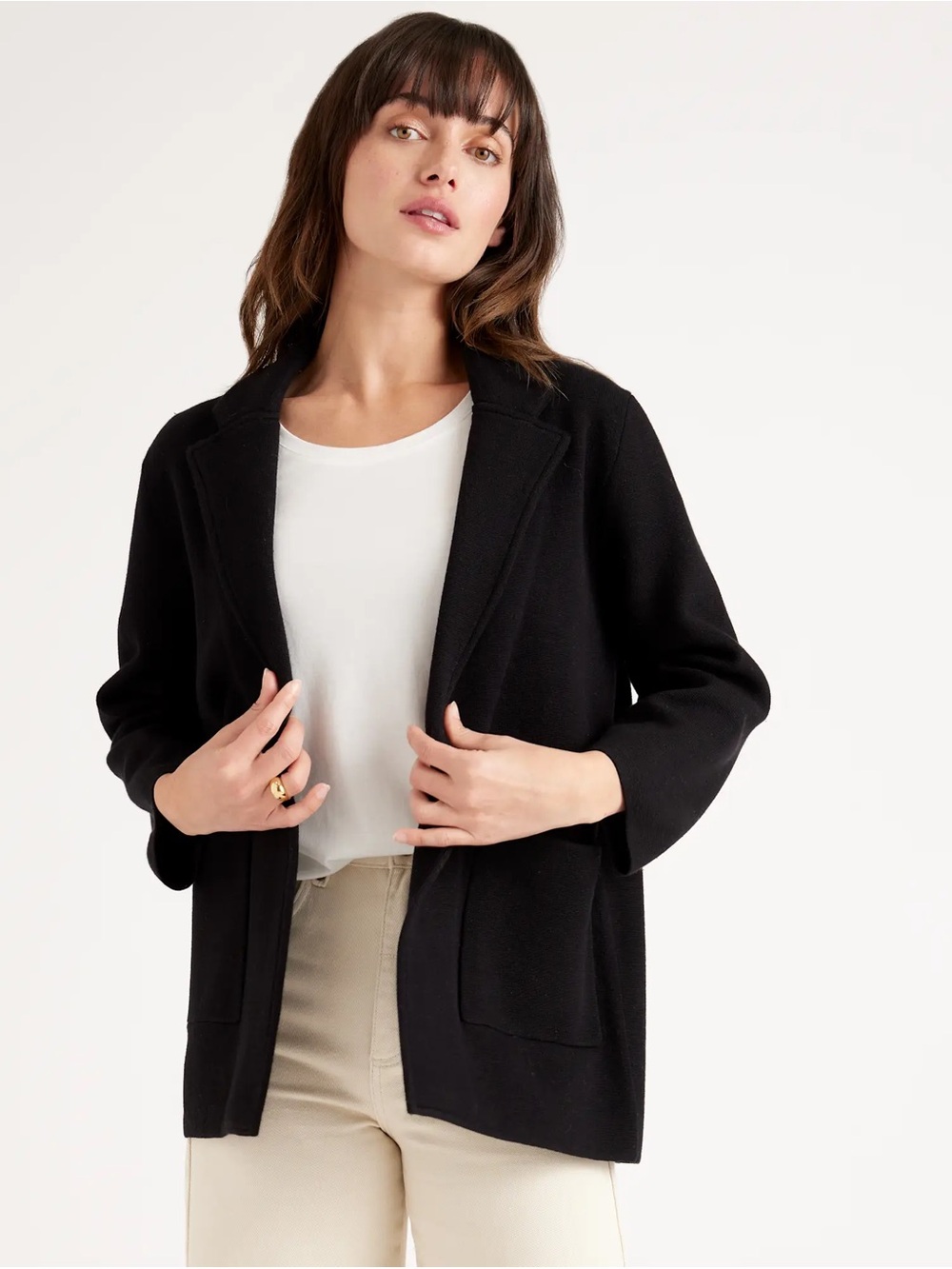 Quince 100% Organic Cotton Knit Blazer Cardigan Women's XL Black